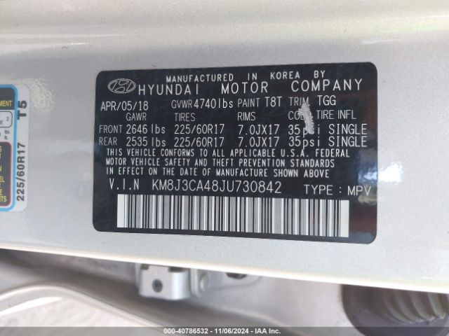 KM8J3CA48JU730842 Hyundai TUCSON SEL