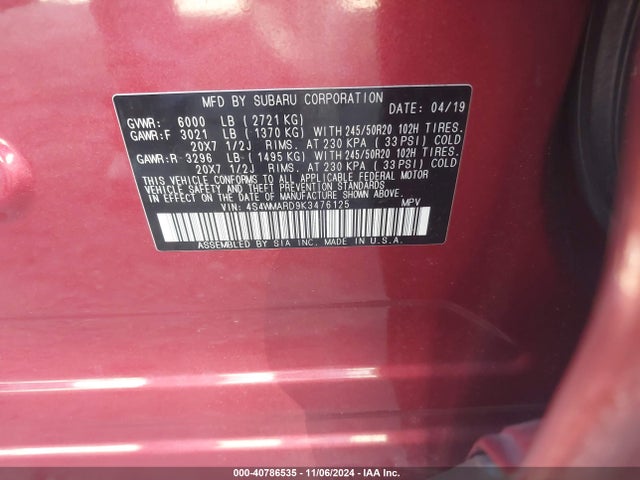 4S4WMARD9K3476125 Subaru Ascent Touring