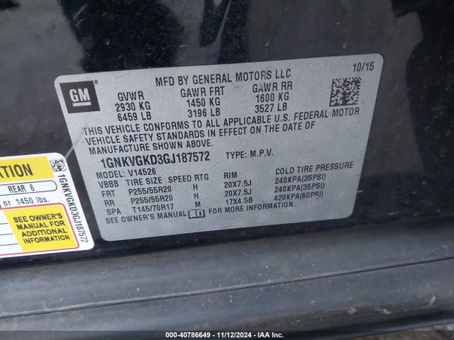 Chevrolet Traverse 1lt 2016 1GNKVGKD3GJ187572 Image 9