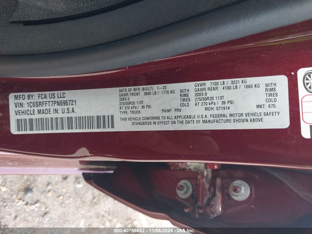 RAM 1500 Big Horn  4x4 5'7 Box 2023 1C6SRFFT7PN696721 Image 9
