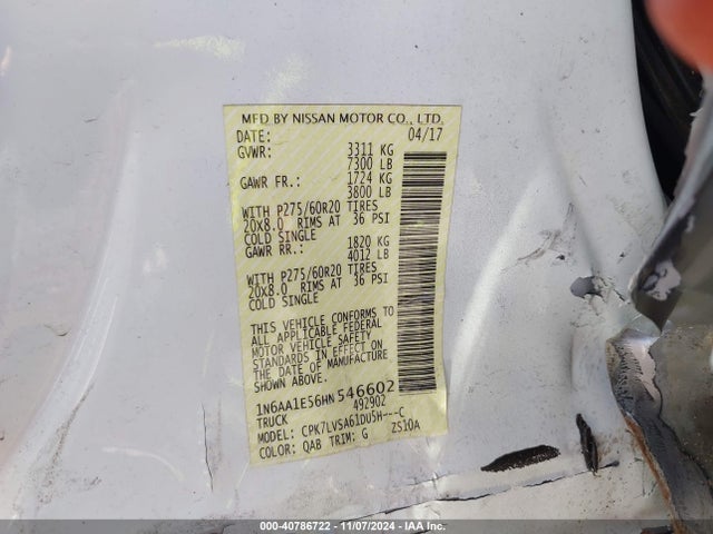 Nissan Titan Sl 2017 1N6AA1E56HN546602 Image 9
