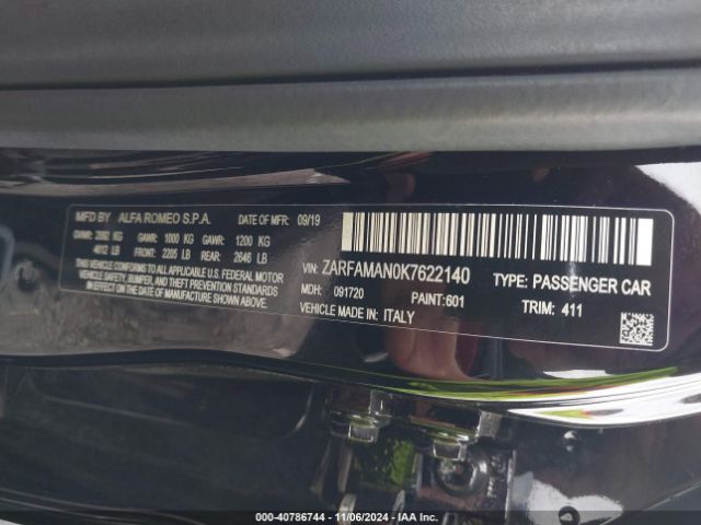 ZARFAMAN0K7622140 Alfa Romeo Giulia Sport Rwd