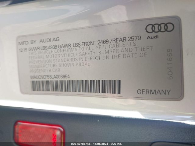 WAUCNCF58LA003954 Audi A5 Sportback Premium Plus 45 Tfsi Quattro S Tronic