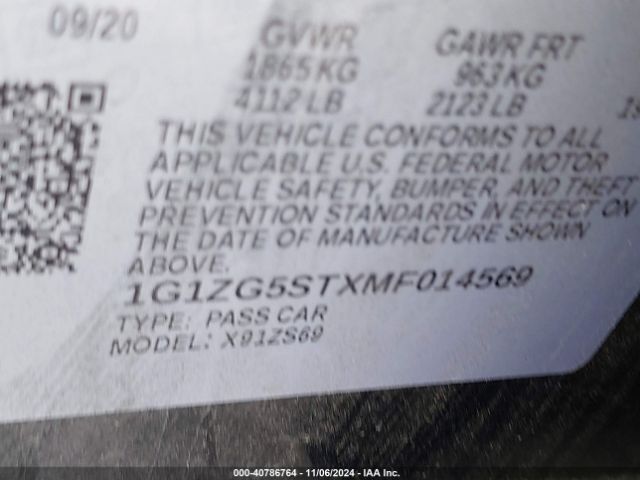 1G1ZG5STXMF014569 Chevrolet Malibu Fwd Rs