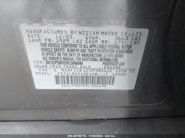 3N1CP5BV2RL506690 Nissan Kicks S Xtronic Cvt