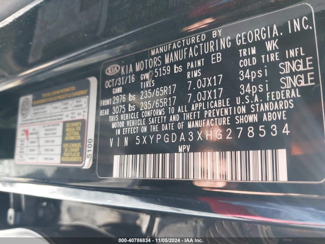KIA Sorento 2.4l Lx 2017 5XYPGDA3XHG278534 Image 9