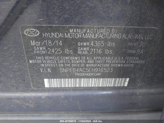 Hyundai SONATA GLS 2014 5NPEB4AC5EH916523 Image 9