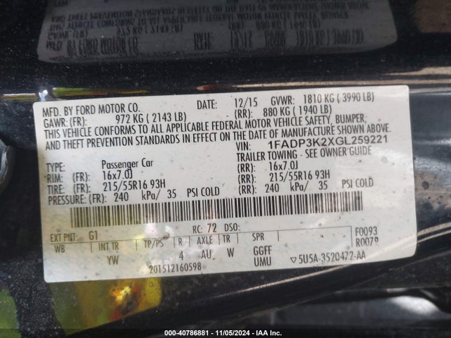 Ford FOCUS SE 2016 1FADP3K2XGL259221 Image 9