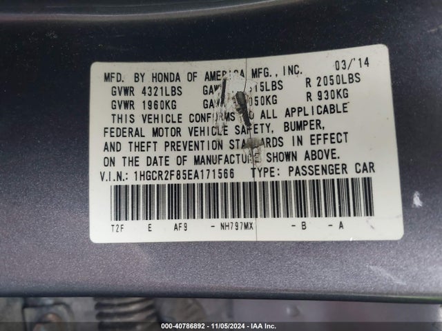 Honda Accord Ex-l 2014 1HGCR2F85EA171566 Image 9
