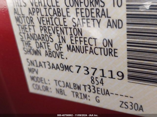 5N1AT3AA9MC737119 Nissan Rogue S Fwd