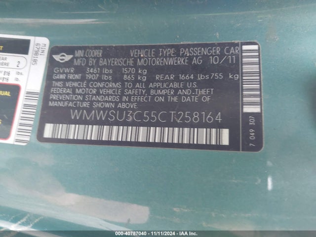 2012 MINI COOPER WMWSU3C55CT258164 Photo 8