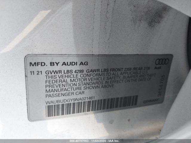 WAUBUDGY9NA021461 Audi A3 Premium Plus 40 Tfsi Front-wheel Drive S Tronic