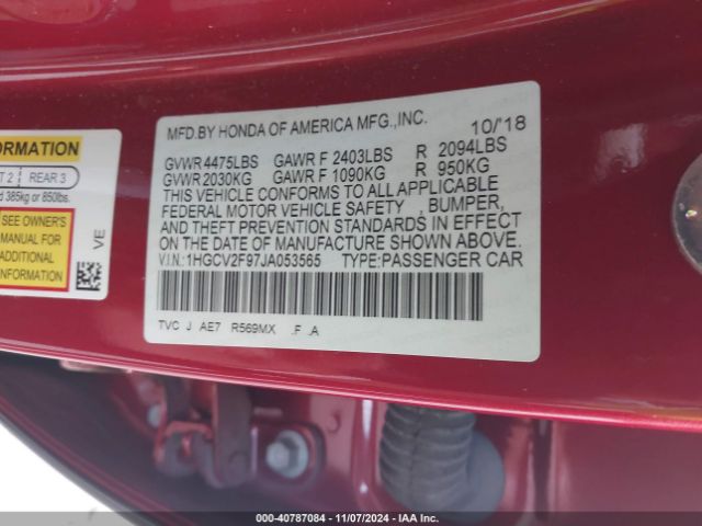 1HGCV2F97JA053565 Honda Accord Touring 2.0t