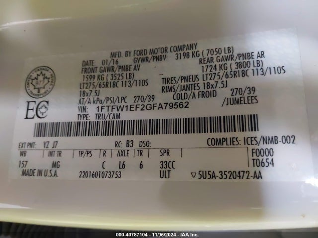Ford F-150 Xlt 2016 1FTFW1EF2GFA79562 Image 9