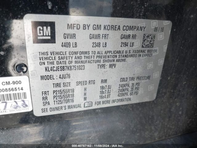 KL4CJESB7KB751023 Buick Encore Awd Preferred