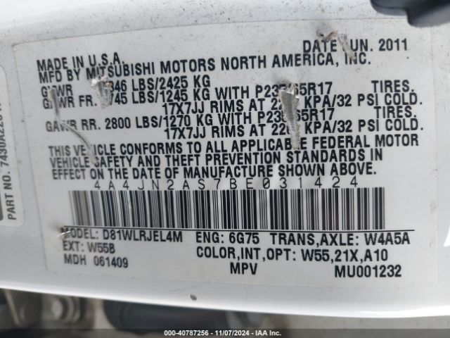 2011 MITSUBISHI ENDEAVOR 4A4JN2AS7BE031424 Photo 8