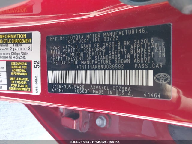 Toyota CAMRY SE 2022 4T1T11AK8NU039592 Image 9