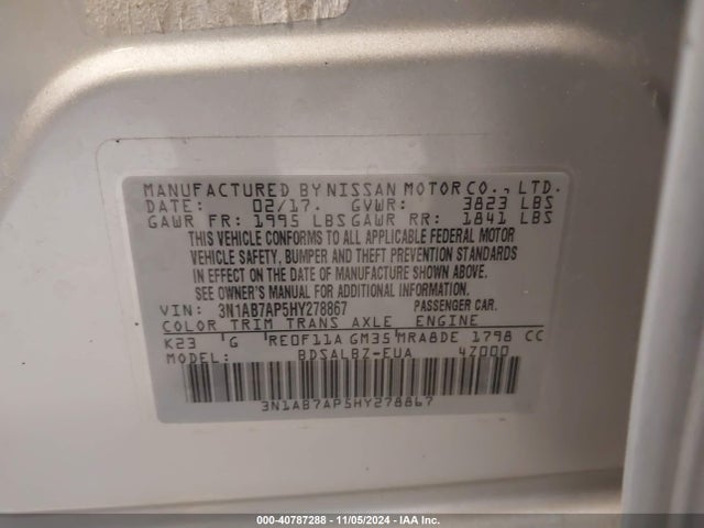 Nissan SENTRA S 2017 3N1AB7AP5HY278867 Image 9