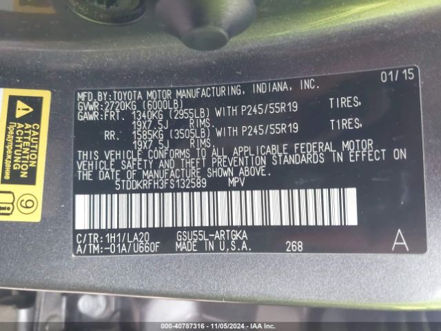 5TDDKRFH3FS132589 Toyota Highlander Limited V6