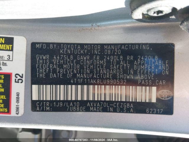 4T1F11AK8LU990532 Toyota CAMRY XLE