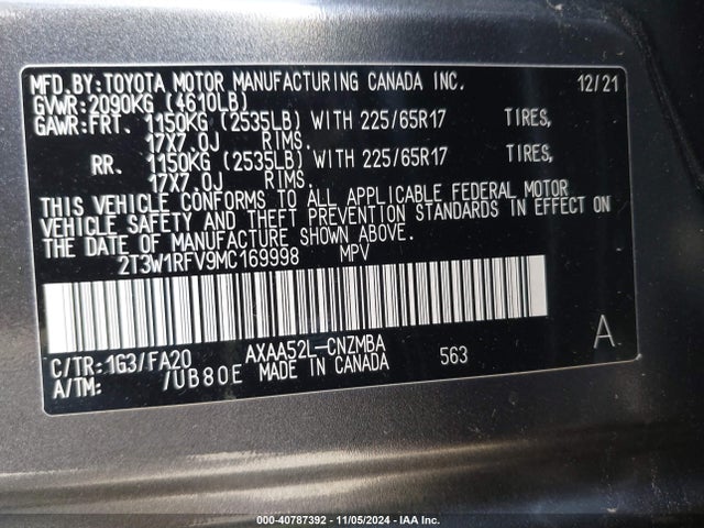 Toyota Rav4 Xle 2021 2T3W1RFV9MC169998 Image 9