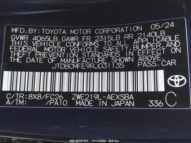 Toyota Corolla Hybrid Se 2024 JTDBCMFE9RJ031135 Image 9
