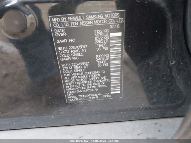 KNMAT2MV7GP719079 Nissan ROGUE SV
