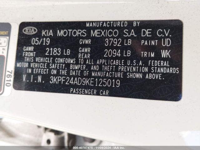 3KPF24AD9KE125019 KIA Forte Lxs