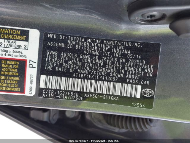 4T4BF1FK1ER413097 Toyota CAMRY XLE