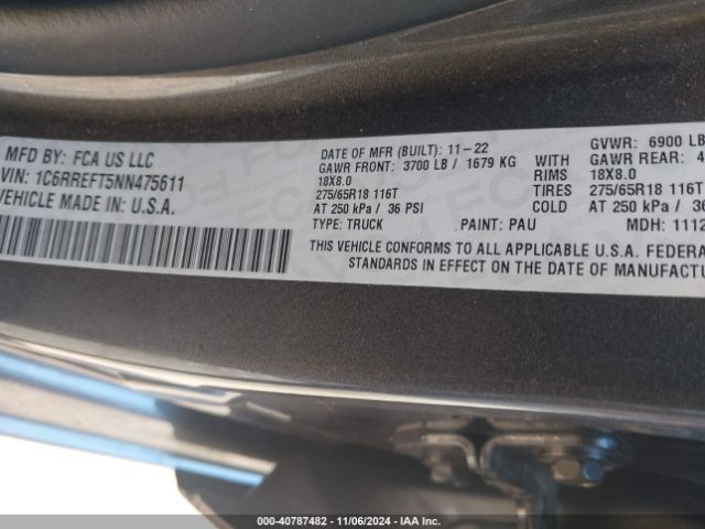 1C6RREFT5NN475611 RAM 1500 Lone Star  4x2 5'7 Box