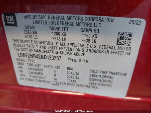 Buick Envision Fwd Essence 2022 LRBFZNR42ND129357 Image 9