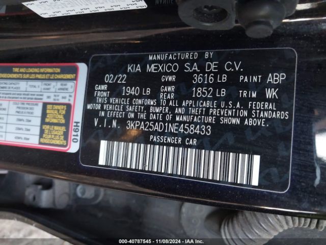 3KPA25AD1NE458433 KIA Rio 5-door S