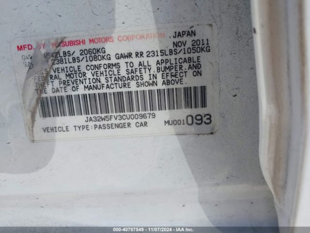 2012 MITSUBISHI LANCER EVOLUTION JA32W5FV3CU009679 Photo 8