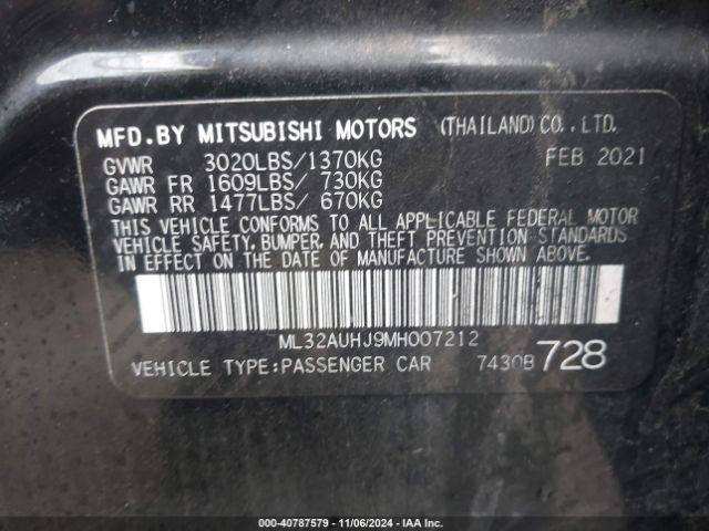 ML32AUHJ9MH007212 Mitsubishi Mirage Carbonite Edition/es/le