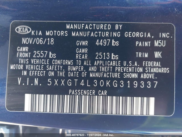 KIA Optima Lx 2019 5XXGT4L30KG319337 Image 9