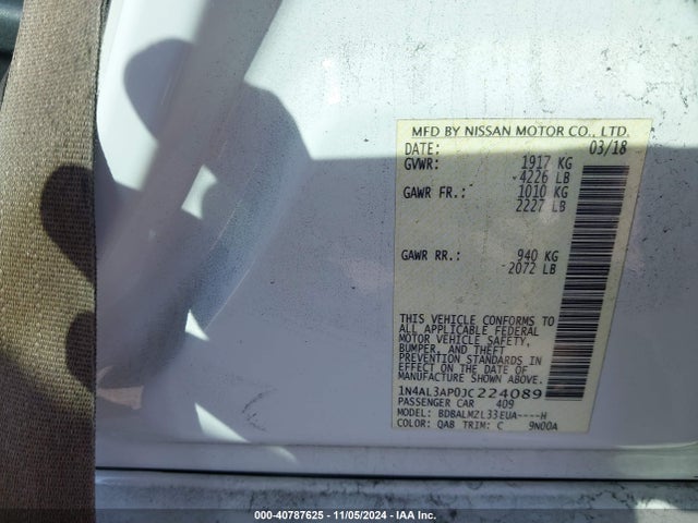 Nissan Altima 2.5 Sv 2018 1N4AL3AP0JC224089 Image 9