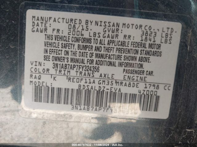 3N1AB7AP7FY324356 Nissan SENTRA SV