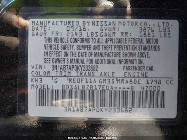 Nissan SENTRA S 2019 3N1AB7AP0KY233682 Image 9