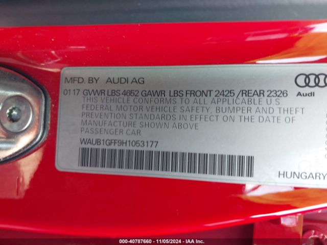 WAUB1GFF9H1053177 Audi S3 2.0t Premium Plus