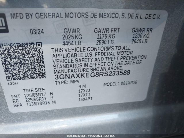 3GNAXKEG8RS233588 Chevrolet Equinox Fwd Lt