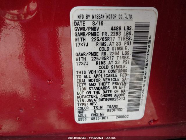 JN8AT2MT9GW025213 Nissan ROGUE S