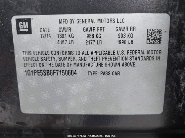 1G1PE5SB6F7150604 Chevrolet Cruze 2lt Auto