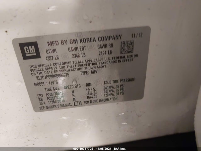 Chevrolet Trax Lt 2019 KL7CJPSB0KB806975 Image 9