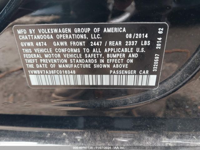 1VWBV7A38FC016348 Volkswagen Passat 2.0l Tdi Se
