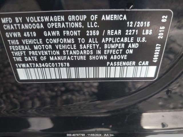 1VWAT7A34GC017578 Volkswagen Passat 1.8t S