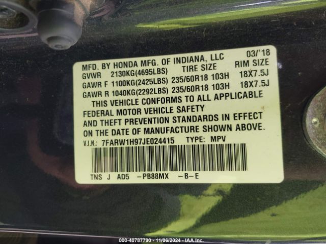 7FARW1H97JE024415 Honda Cr-v Touring