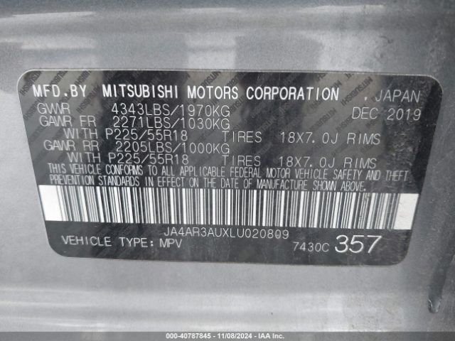 2020 MITSUBISHI OUTLANDER SPORT JA4AR3AUXLU020809 Photo 8