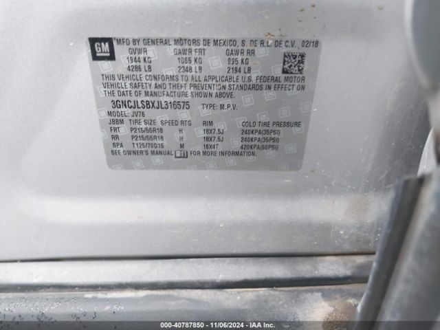 3GNCJLSBXJL316575 Chevrolet Trax Lt