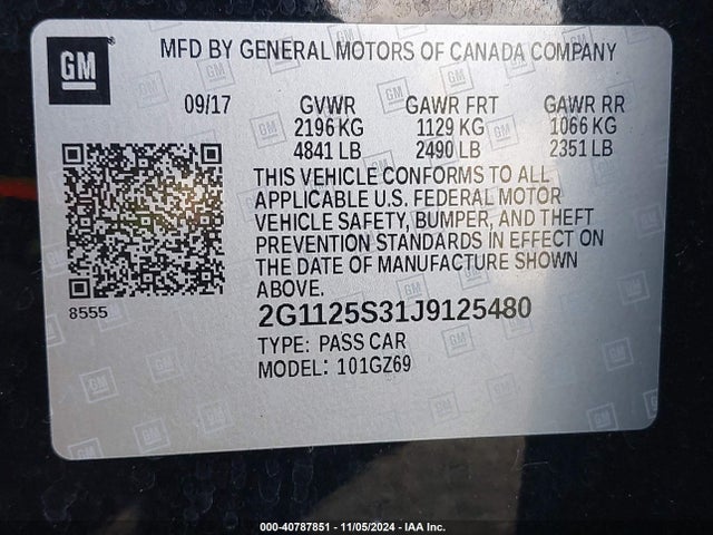 Chevrolet IMPALA 2LZ 2018 2G1125S31J9125480 Image 9