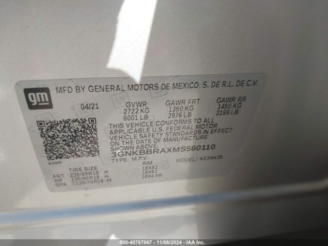 3GNKBBRAXMS560110 Chevrolet Blazer Fwd 1lt